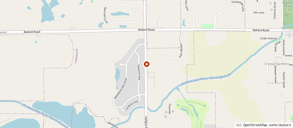 Map showing where Lakewood Meadows Park is, on 6904 Haligus Rd in Lakewood.